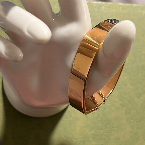 Michael Kors Cuff Bracelet Rose Gold Tone w Gray Stones - Picture 2 of 6